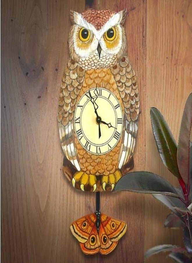 Modern Artisans Night Owl Pendulum Wall Clock Brown - Image 5